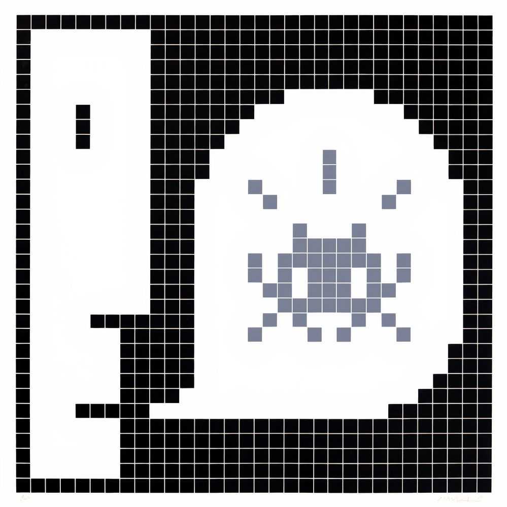 Invader, ‘Alert (Grey)’, 2021, Print, Screenprint on paper, MGLC Ljubljana, Numbered, Dated